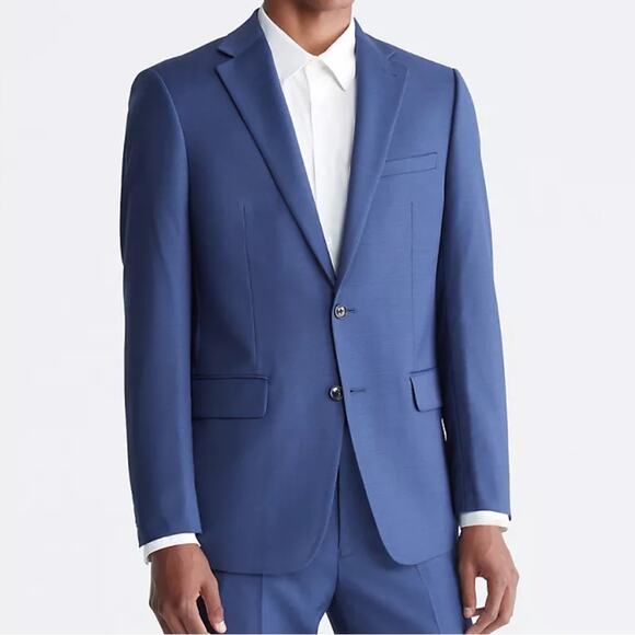Calvin Klein Men’s Slim Fit Blazer Wool Suit Jacket Navy Blue Size 46L - Picture 1 of 6